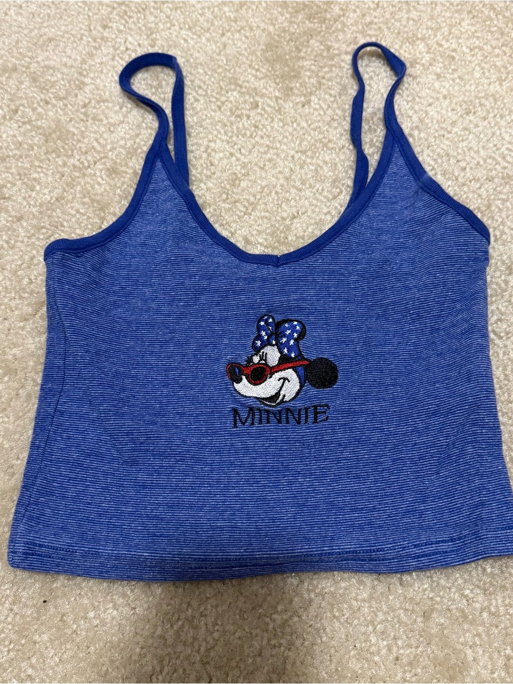 Disney Blue Minnie Camisole Cropped Embroidered Patches Tank Top Shirt Small